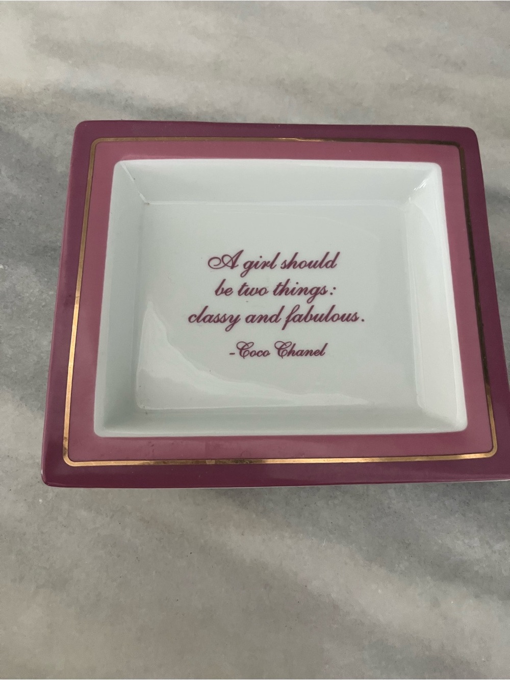 Coco Chanel quote Pink and Gold Porcelain Trinket Tray by Two’s Company